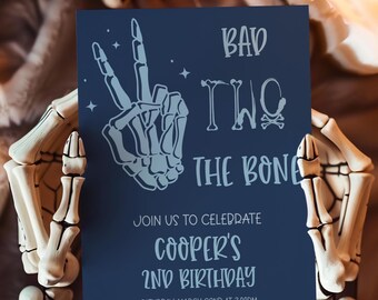 Bad Two The Bone Invitation Boy Editable, Not So Scary Halloween 2nd Birthday Invite Boy Printable, Spooktacular Second Birthday Party