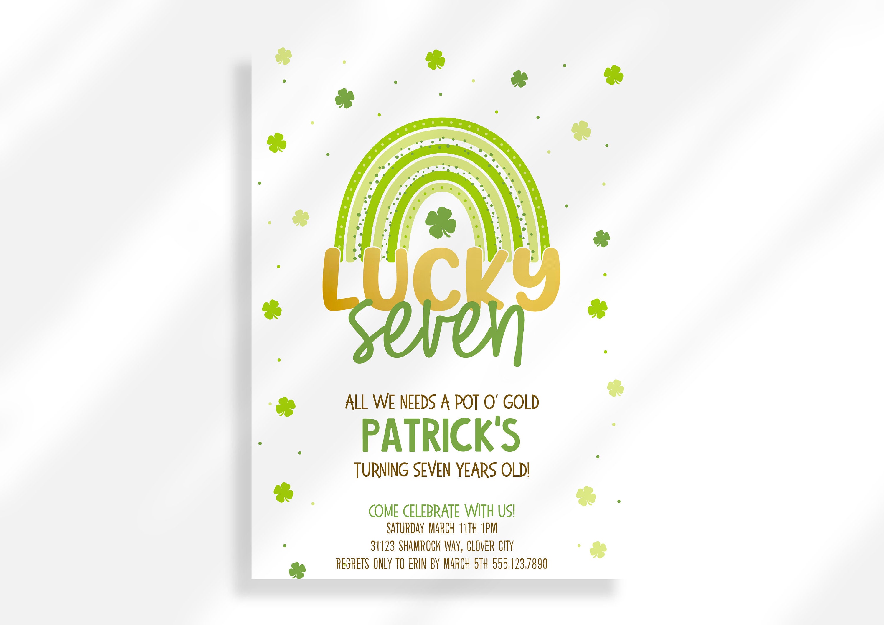Editable Lucky Seven Birthday Invitation for Instant Digital Download ...