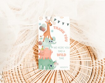 Party Animals Birthday Party Favor Tags Editable, Safari Birthday Thank You Tags Digital Download, Two Wild Jungle Birthday Favor Bag Tags