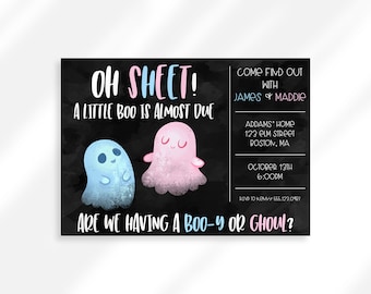 Editable Oh Sheet Gender Reveal Invitation Digital Download | Halloween Ghost Gender Reveal Invite | Oh Sheet We're Having Twins Baby Shower