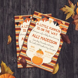 Editable Little Pumpkin On The Way Baby Shower Invitation | Fall Baby Shower | Autumn Baby Shower Invite | Fall Boy Baby Shower Invitation