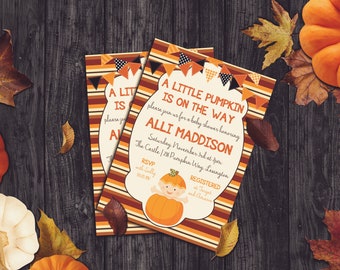 Editable Little Pumpkin On The Way Baby Shower Invitation | Fall Baby Shower | Autumn Baby Shower Invite | Fall Boy Baby Shower Invitation