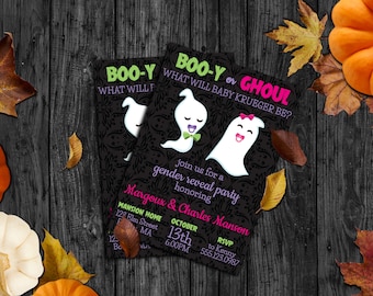 Booy Or Ghoul Halloween Gender Reveal Party Invites, He Or She What Will It Be Gender Reveal Invitation Download, Little Ghost Gender Reveal