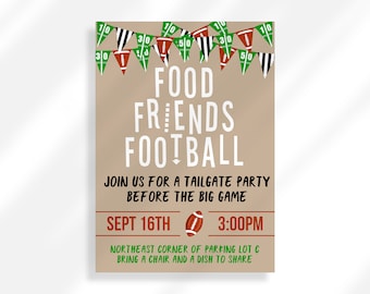 Editable Food Friends Football Invitation Digital | Food Friends Football | Super Bowl Party Printable Invitation | Football Watch Party