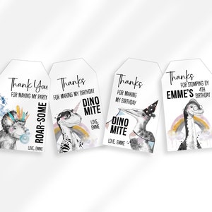 Editable Dinosaur Gift Tags | Dinosaur Birthday Thank You Tags Template | Add Custom Name or Edit All Text | Dinosaur Birthday Party Favor