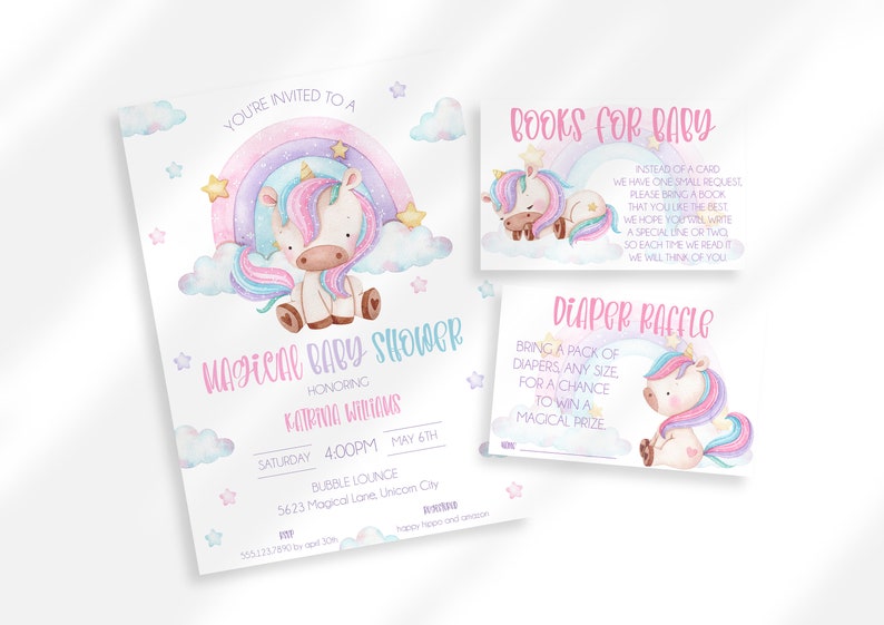 Editable Unicorn Baby Shower Printables Unicorn Rainbow Books for Baby ...