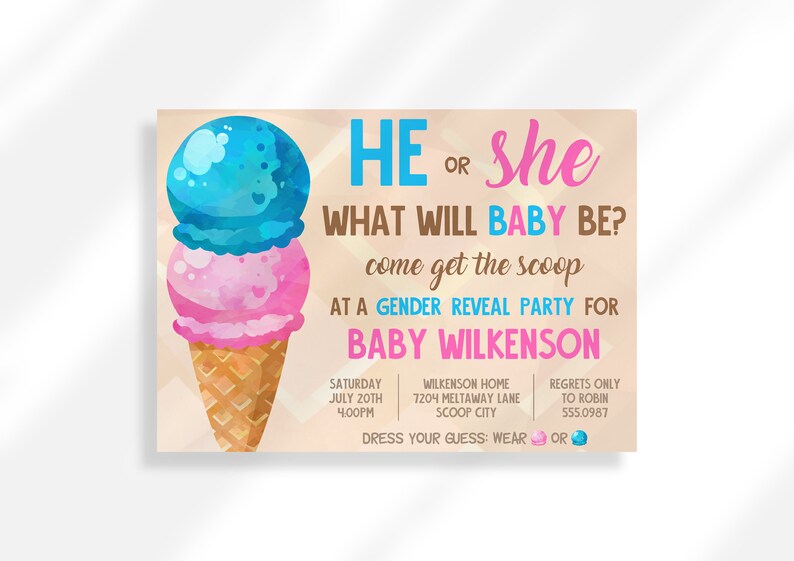 Editable Whats the Scoop Gender Reveal Invitation Digital Download Ice