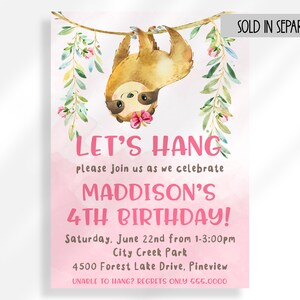 Editable Sloth Birthday Invitation for Instant Digital Download ...