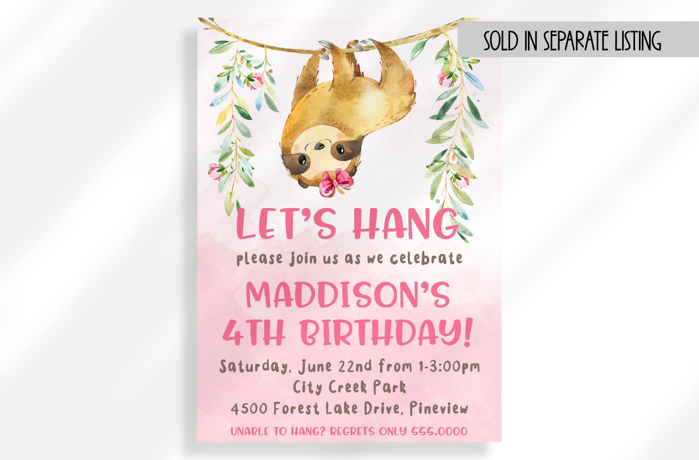 Editable Sloth Birthday Invitation for Instant Digital Download ...