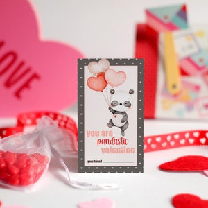 Imprimible Panda Día de San Valentín Etiqueta Descarga Instantánea / Negro y Rojo San Valentín / Aula Tarjeta del Día de San Valentín Preescolar Fiesta del Día de San Valentín
