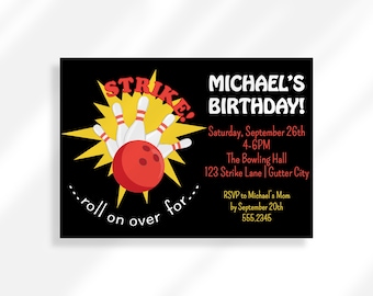 Invitación de cumpleaños de bolos editable / Invitación de bolos Descarga instantánea / Invitación a fiesta de cumpleaños para niños / Invitación a fiesta de bolos rojos Niños