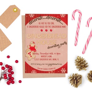 Editable Christmas Gingerbread House Decorating Party Invitation Template | Holiday Party Invite | Gingerbead Christmas Cookie Party Invite
