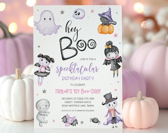Fille modifiable d'invitation d'anniversaire de fantôme rose de Zazzle.be Liste d'envies Vous avez des idées ? Fête fantôme Hey Boo | Fête d'Halloween fantasmagorique | Fête d'anniversaire girly mignonne