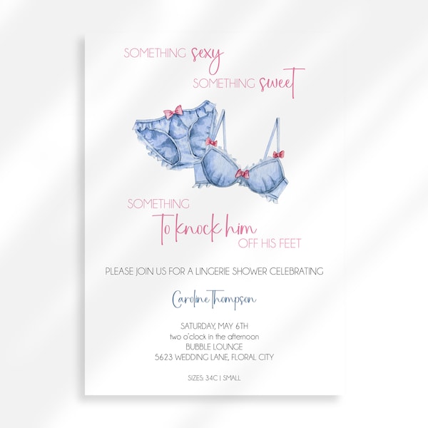 Editable Lingerie Bridal Shower Invitation | Lingerie Party Invitation | Oh La La Something Blue Bridal Shower | Lingerie Shower Invite