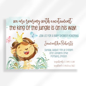 Editable King of the Jungle Baby Shower Invitation for Instant Digital Download | Printable Invitation Template | Boy Baby Shower