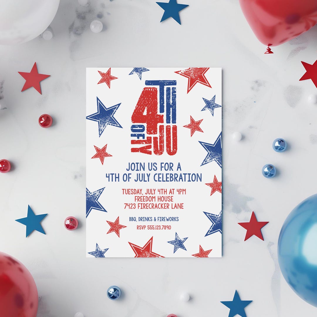 4th of July Invitation Template, Red White Blue BBQ Invitation ...