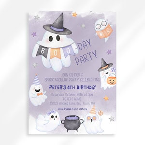 Editable Kids Booday Party Invitation | Cute Ghost Invitation | Kids Halloween Party | Halloween Birthday Invitation Girl | Birthday Party
