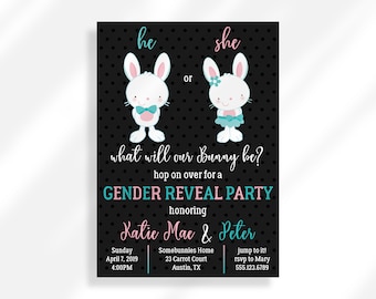 Editable He or She What Will Baby Be Gender Reveal Invitation for Instant Digital Download | Printable Invitation Template | Easter Invite