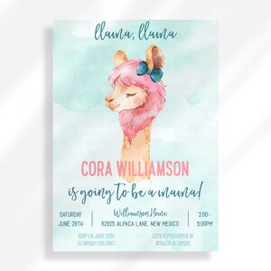 Editable Llama Baby Shower Invitation For Girl Instant Digital Download | Printable Invitation Template | Girl Baby Shower Llama Mama