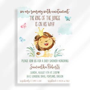 Editable Lion Baby Shower Invitation for Instant Digital Download | Printable Invitation Template | King of the Jungle Baby Shower