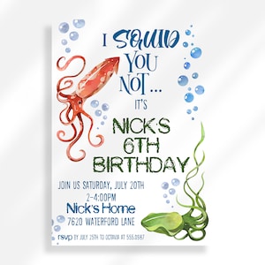 Editable Kraken Birthday Party | Under the Sea Birthday Invitation For Boys | Sea Animal Birthday Invite | Ocean Animal Underwater Party