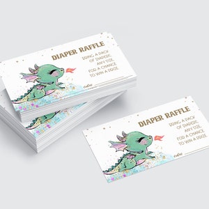 Boletos editables para la rifa de pañales de dinosaurios / Juego de baby shower Trae un paquete de pañales / Baby Shower con tema de dragón Baby Shower de criaturas míticas