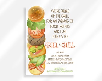 Grill And Chill Graduation Party Invitation Printable, Backyard BBQ Invitation Editable, Summer Cookout Invite Digital Download, Burgers And