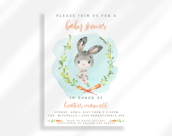Editable Bunny Baby Shower Invitation | Bunny Printable Invitation Template | Easter Baby Shower Invitation Boy | Spring Shower Invitation