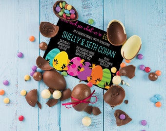 We're Eggspecting Easter Egg Gender Reveal Invitation Instant Download, Baby Chicks Gender Reveal Party Invites, Pink Or Blue, He Or She