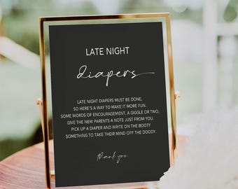 Dark Late Night Diapers Sign Baby Shower Late Night Diapers For Girl and Boy Diaper Messages Sign Late Night Diaper Printable Diaper Notes