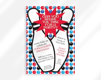 Editable Spare The Time Bowling Birthday Invitation Instant Download | Bowling Party Invite | Retro Bowling Invitation | Strike Up Some Fun