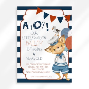 Editable Ahoy Birthday Party Invitation | Sail Boat Birthday Invite | Nautical Birthday Theme | Marine Theme Birthday Invitation For Boy