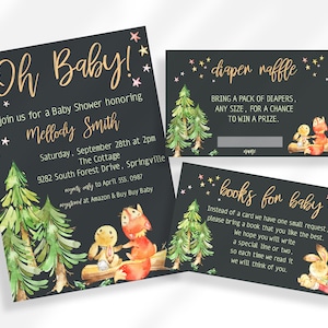 Babyshower-paket i skogsmark, nedladdningsbar babyshowerinbjudan, redigerbar Oh Baby Sip and See-inbjudan, inbjudningspaket till häckningsfest, häckningsfest