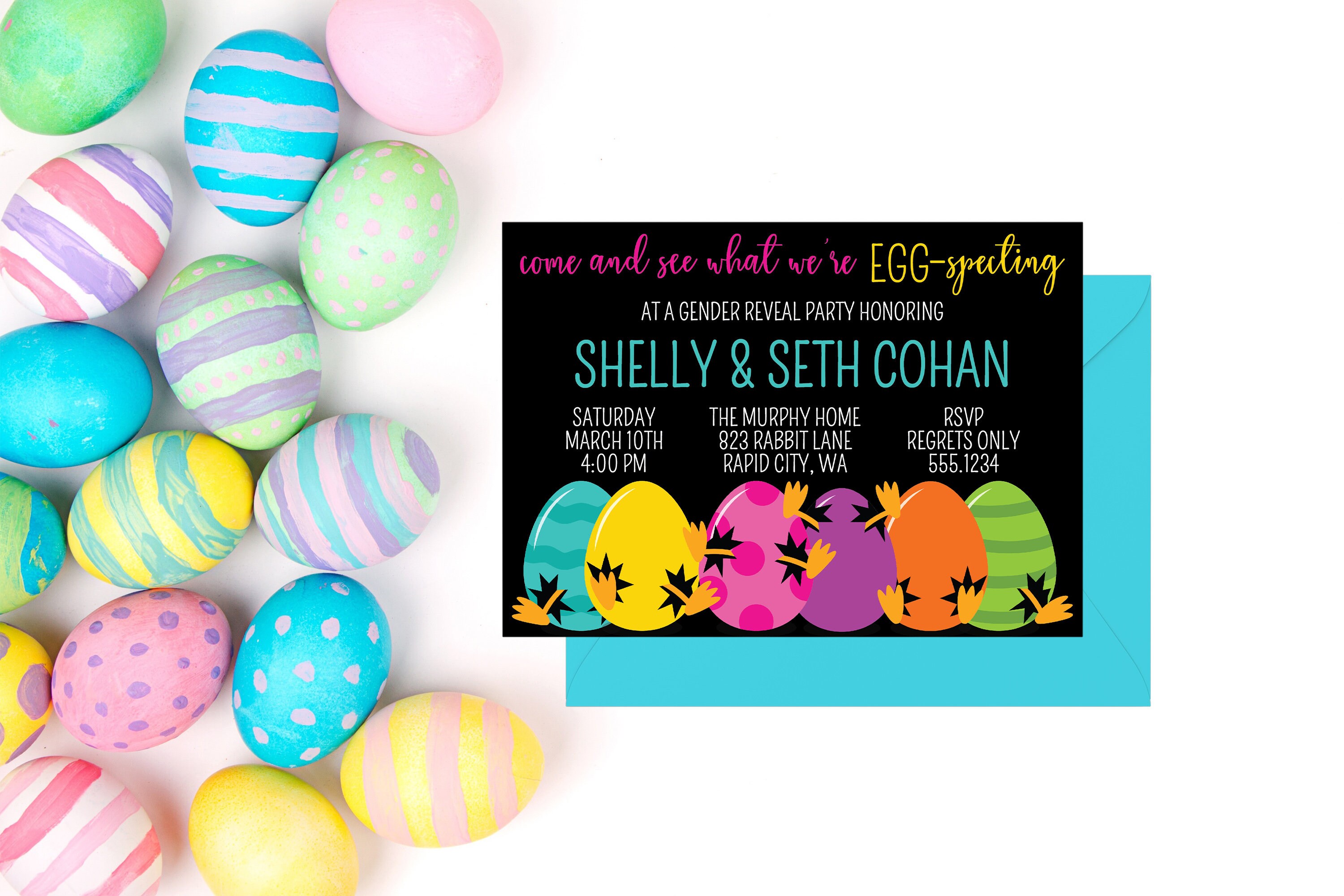 Editable Easter Gender Reveal Invitation for Instant Digital Download Printable Invitation