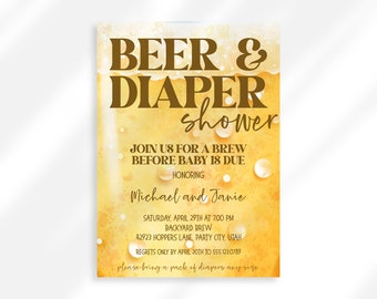 Editable Beer And Diaper Party Invitation Instant Digital Download | Join Us For A Brew Couples Shower | Diaper Bash Baby Shower Invite
