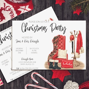 Editable Vintage Christmas Invitation | Annual Holiday Party Invitation | Santa Hat | Christmas Party Printable | Santa Claus Invitation