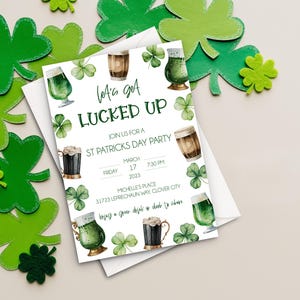 Editable St Patricks Day Party Invitation | Pub Crawl Invitation | Green Beer Lets Get Lucked Up | Adult St Patrick&#39;s Day Party Invite