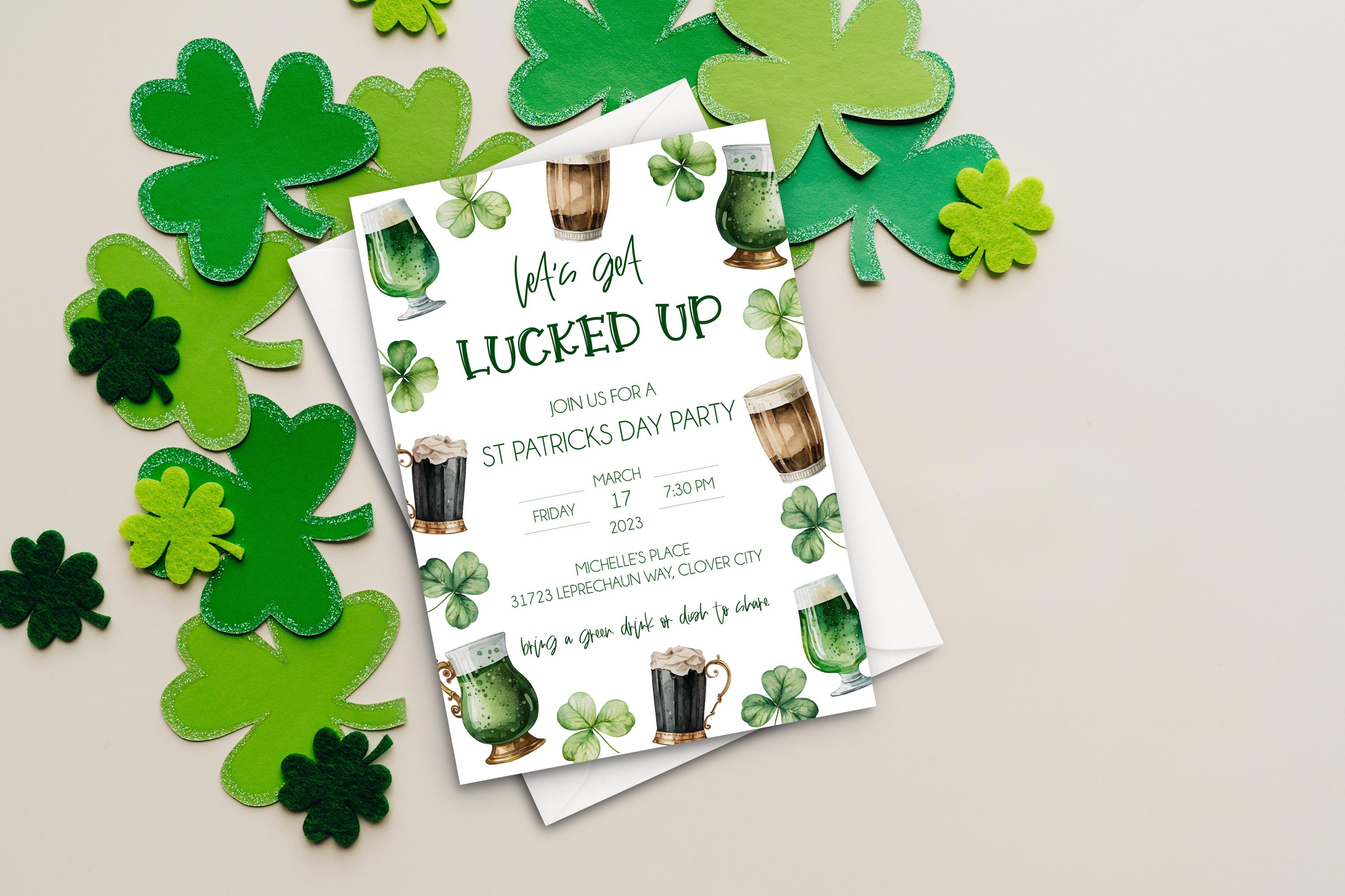 Editable St Patricks Day Party Invitation | Pub Crawl Invitation | Green Beer Lets Get Lucked Up | Adult St Patrick's Day Party Invite