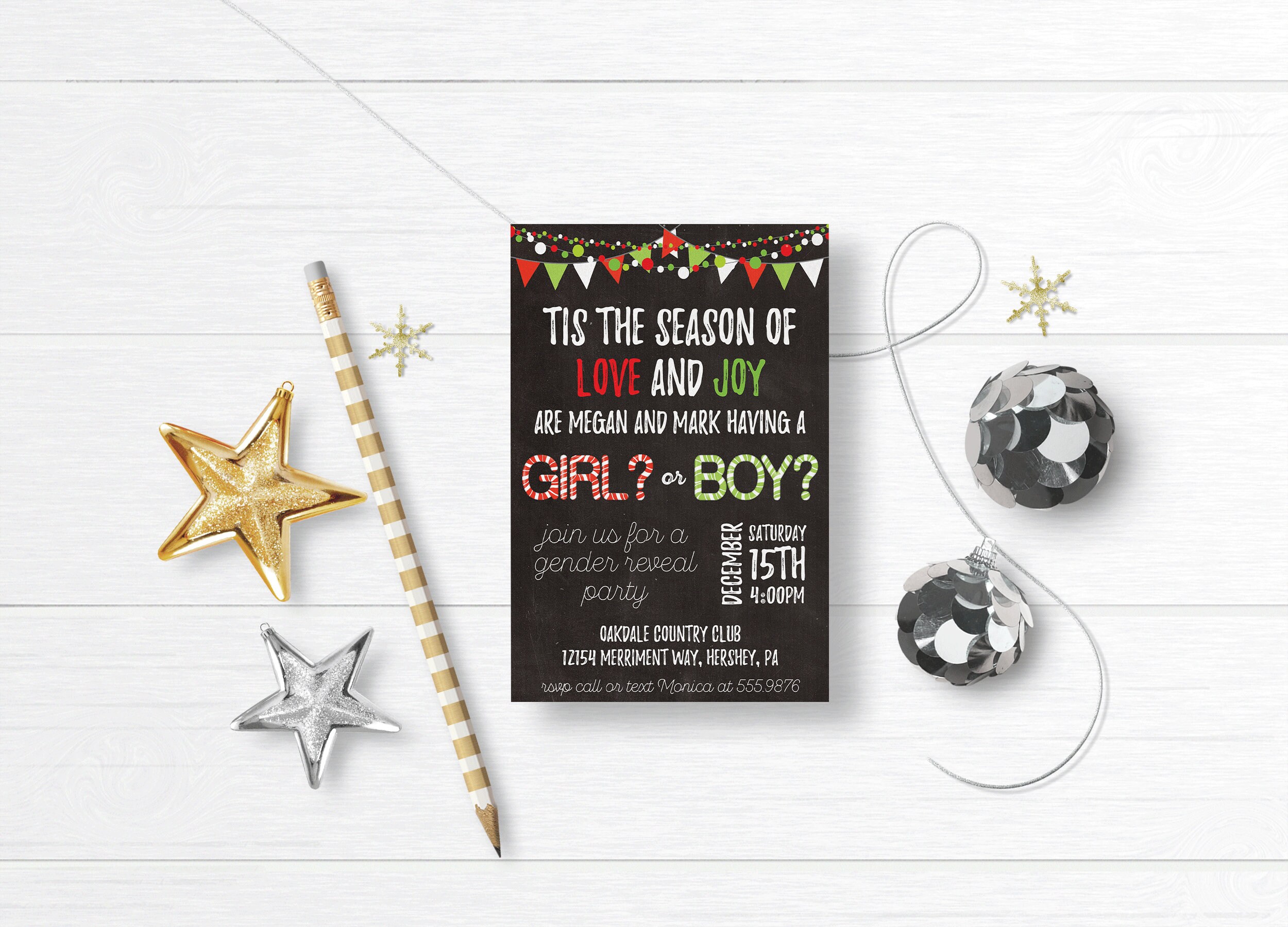 Editable Christmas Gender Reveal Invitation for Instant Digital ...
