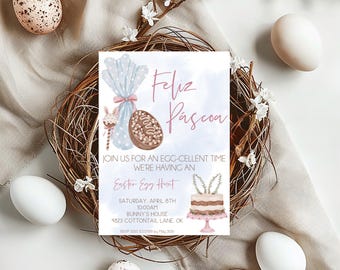 Invitación editable para búsqueda de huevos de Pascua imprimible / Invitación de Feliz Pascua / Invitación digital para búsqueda de huevos de Pascua / Ovos De Pascoa / Invitación brasileña