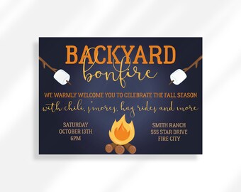 Editable Bonfire Invitation Digital Download | Backyard BBQ Party Invitation | Smores Invitation | Smores Birthday Invitation | Block Party