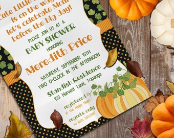 Bearbeitbare Herbst-Babyparty-Einladung | Niedliche kleine Kürbis-Babyparty | Herbst-Babyparty | Herbst-Baby-Dusche laden Gender Neutral Shower ein