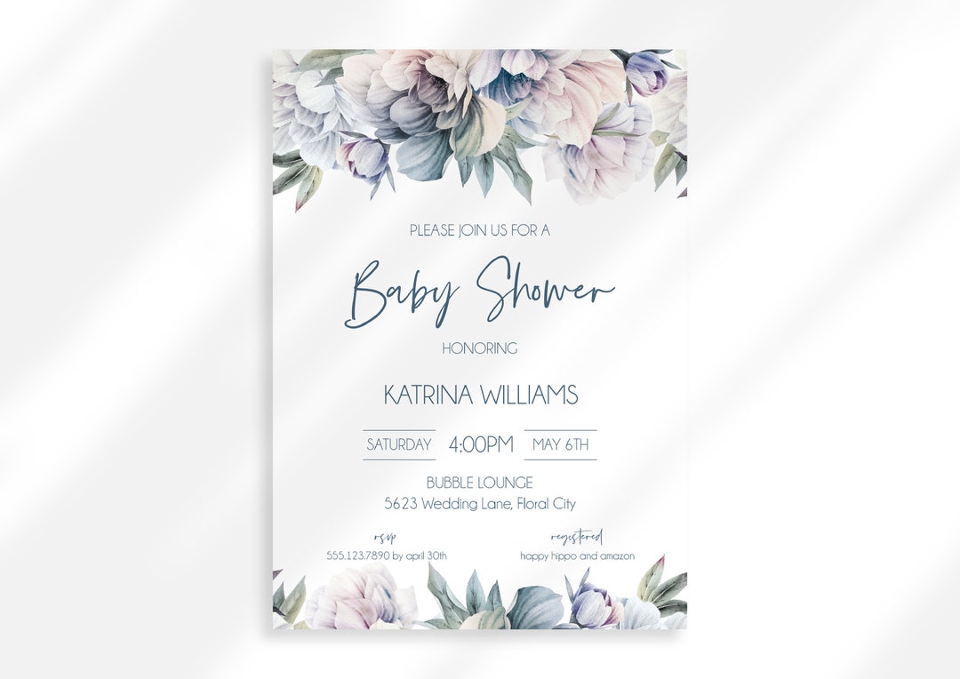 Editable Spring Flower Baby Shower Invite Neutral Baby Shower