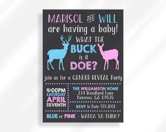 Editable Buck or Doe Gender Reveal Invitation | Pink Or Blue Reveal Printable Invitation Template | What The Buck Gender Reveal Party Invite
