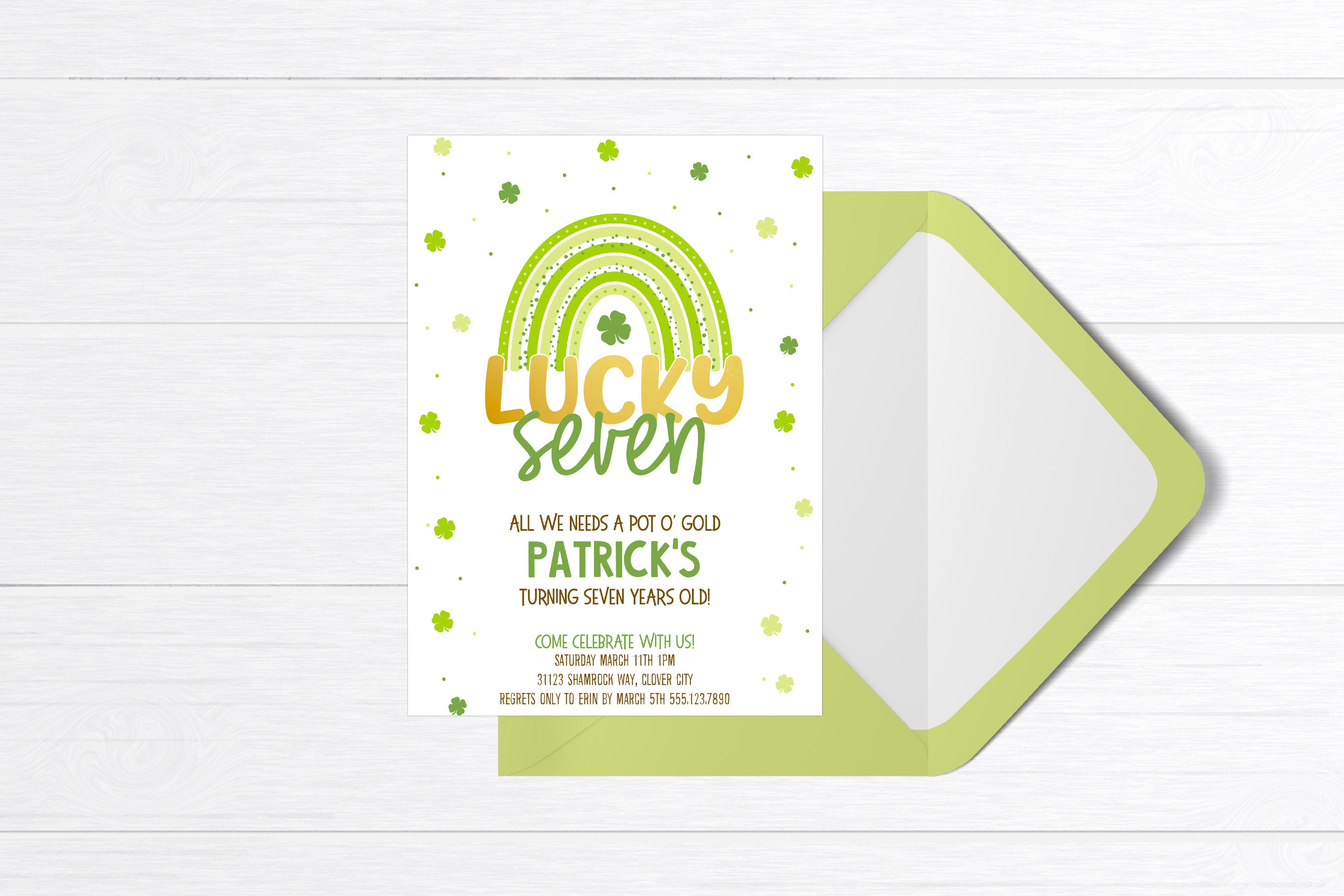 Editable Lucky Seven Birthday Invitation for Instant Digital Download ...