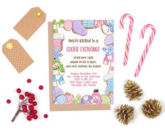 Editable Pastel Cookie Exchange Invitation | Cookie Party Invitations | Cookie Swap Invites | Holiday Cookie Exchange | Holiday Party Invite