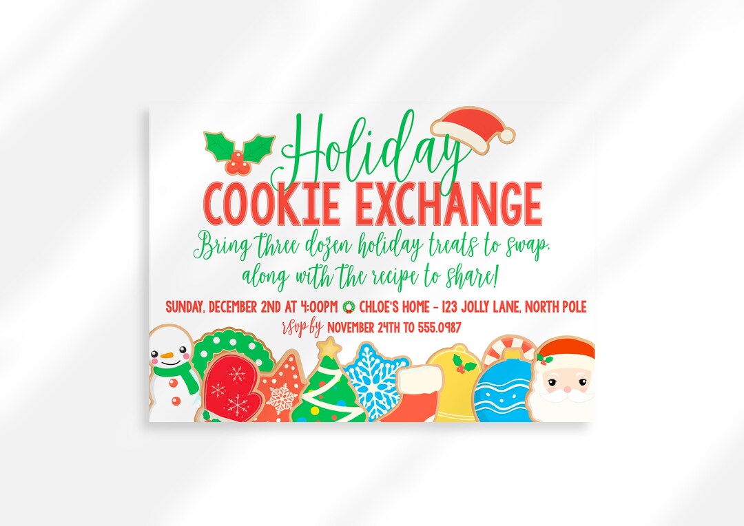 Editable Holiday Cookie Exchange Invitation Christmas Cookie Etsy UK
