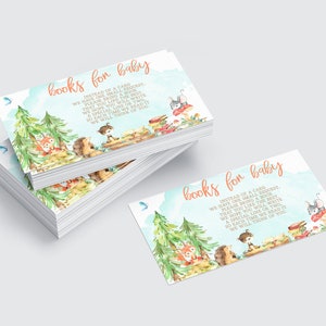 Livres modifiables Woodland Baby Shower pour bébé carte intercalaire | Demandez des livres au lieu d'une carte | Baby shower animaux de la forêt | Demande de réservation