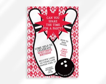 Editable Retro Bowling Invitation | Bowling Birthday Invitation Girl | Bowling Party Invite | Strike Up Some Fun | Kid Birthday Invitation
