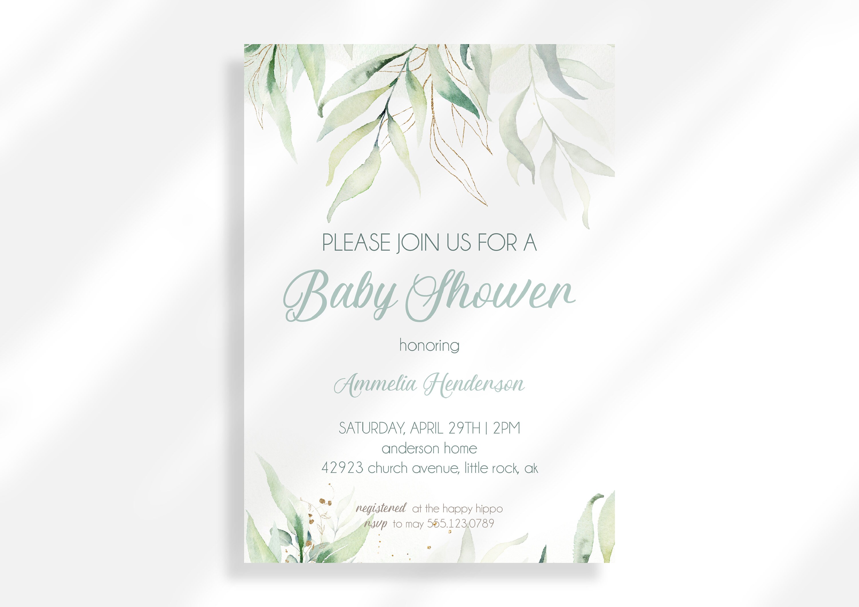 Editable Greenery Baby Shower Invitation Instant Digital Download Gender Neutral Baby Shower